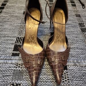 Call It Spring Brown Crocodile Pattern Heels